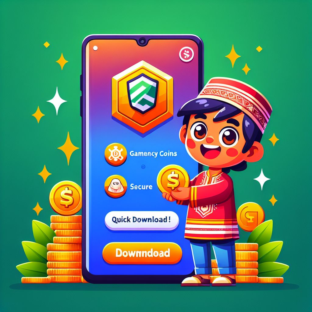 Cartoon character holding a smartphone with gaming icons and coins for 111TAKA | TAKA111 app